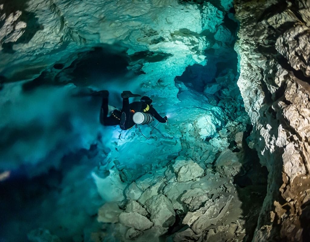 Scuba diving cave cenote