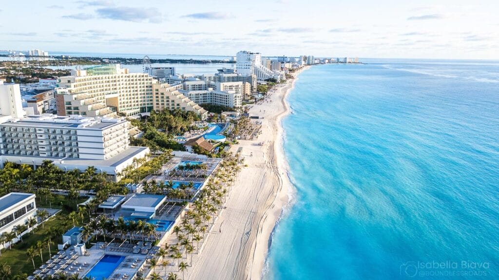 Cancun Beach Aerial view. Quintana Roo most popular destination