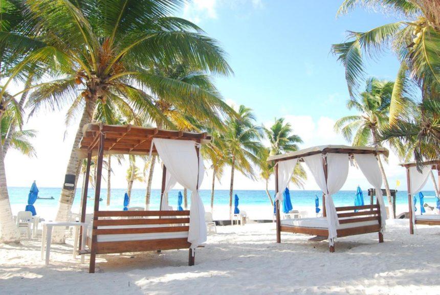 El Paraiso beach club - with beds and palm trees 