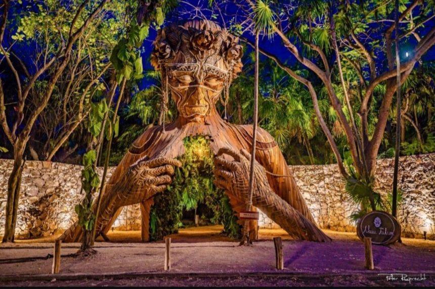 hotel entrance with a statue