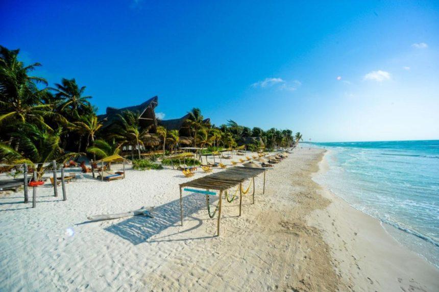ahau beach in tulum aerial view