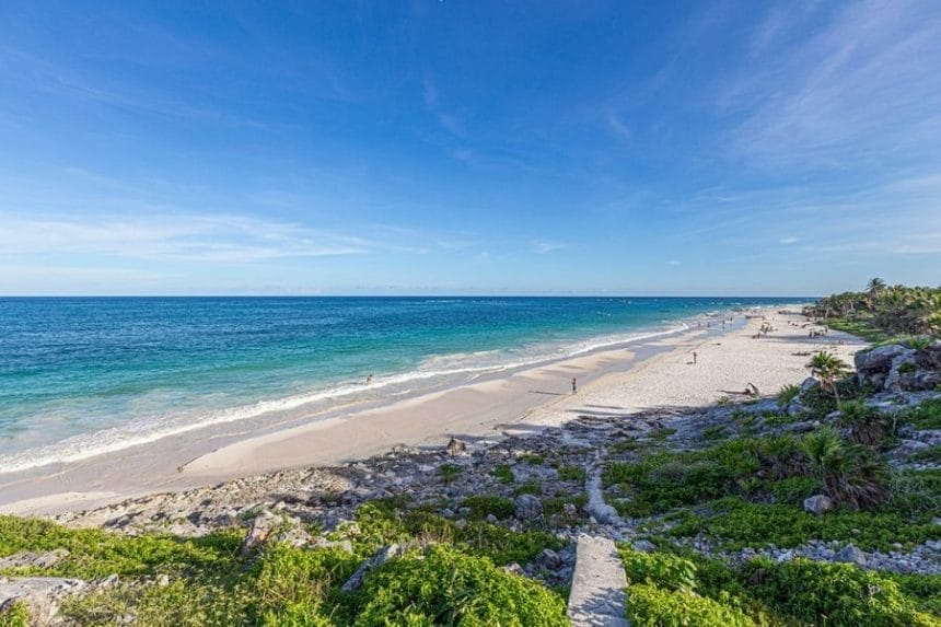 tulum beach on a sunny day and blue sky
