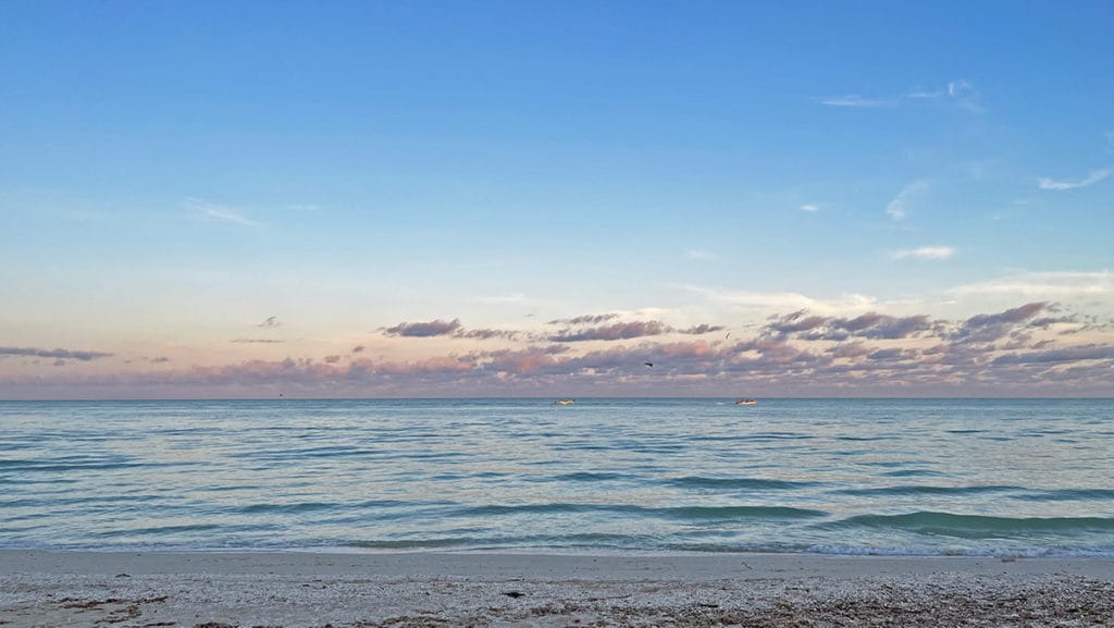 Celestun beach pink sky