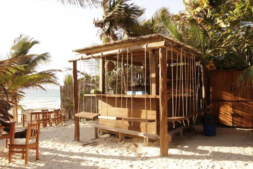 beach bar with swings
